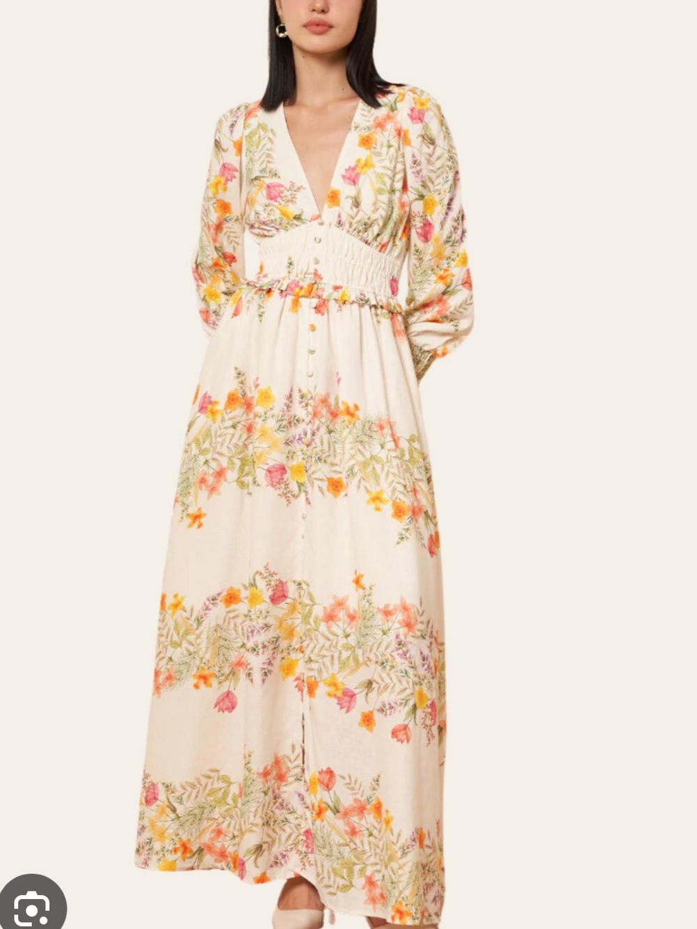 Yumi Kim White Floral V-Neck Maxi Dress with Pink & Yellow Blooms